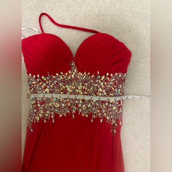 TONY BOWLS PARIS Red Rhinestone Beaded Stretchy Fits XS/S - with straps option - Picture 6 of 6